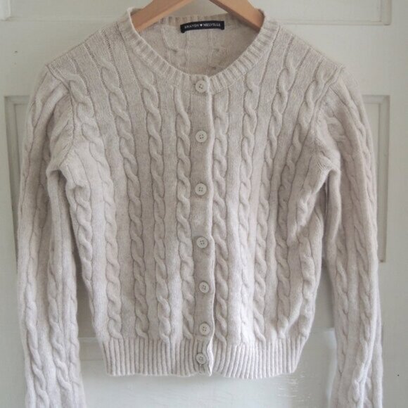 Brandy Melville Heather Gray Olsen Wool Cable Cardigan OS - Picture 3 of 8